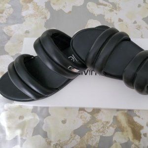 Calvin Klein Black Leather Koko Flat Sandal